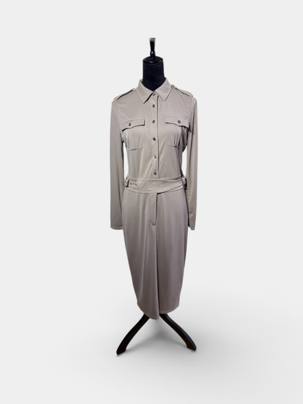 NWT Ralph Lauren Taupe Belted Midi Shirt Dress Size 6 Quiet Luxury Career Chic